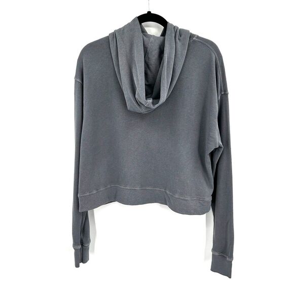 JAMES PERSE Women's Dusty Blue Terry Cloth Boxy Cropped Hoodie Sweatshirt Small - Picture 2 of 5